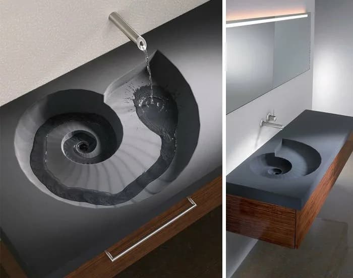 Dev bir fosil gibi görünen spiral lavabo