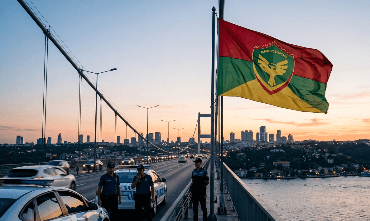 Amedspor Bayrağı Fatih Sultan Mehmet Köprüsü'nde, Polis Koruması Altında