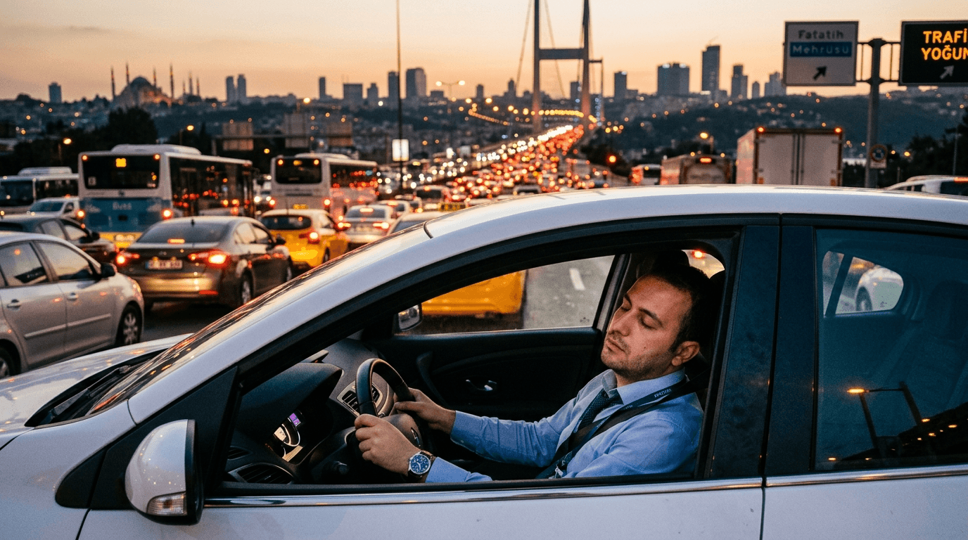 İstanbul Trafiği: Beyaz Yakalılar Arabalarında Uyuyarak Zaman Kazanıyor
