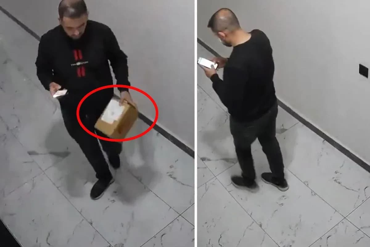 Kargo Çalışanının Cam Kırılacak Paketi Kameraya Bakarak Yere Atması Apartman Kamerasına Yansıdı