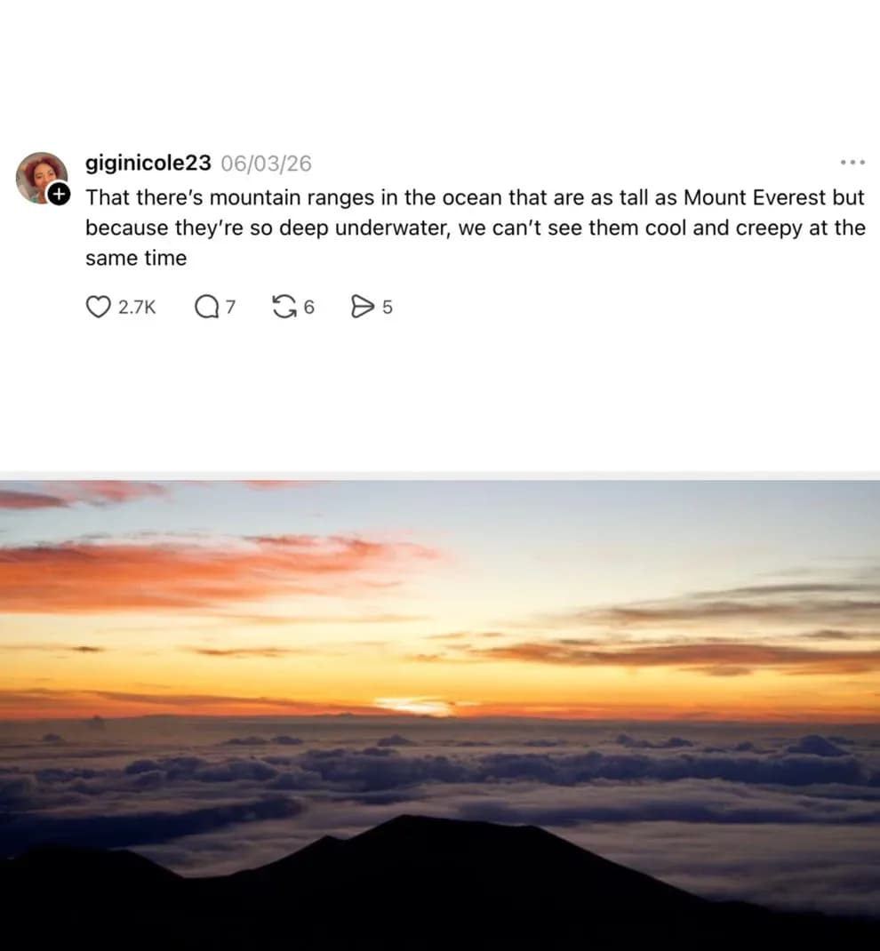 Deniz altında binlerce dağ sırası bulunur; en yükseği Mauna Kea