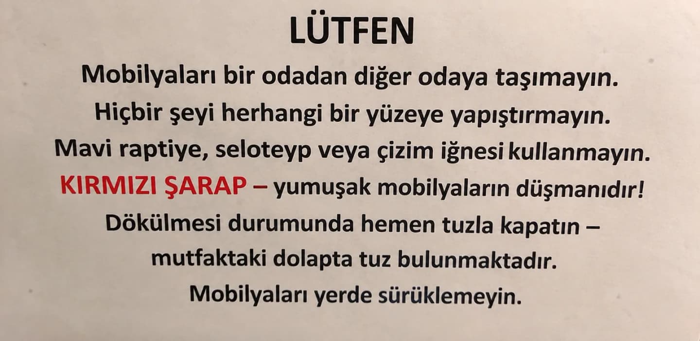 Mobilyaları Taşımayın, Duvara Bir Şey Yapıştırmayın ve Kırmızı Şaraba Dikkat